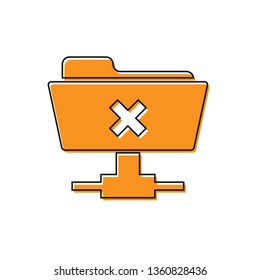 Orange FTP cancel operation icon on white background. Concept of software update, transfer protocol, router, teamwork tool management, copy process. Vector Illustration