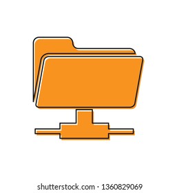 Orange FTP folder icon on white background. Concept of software update, ftp transfer protocol, router, teamwork tool management, copy process, info. Vector Illustration