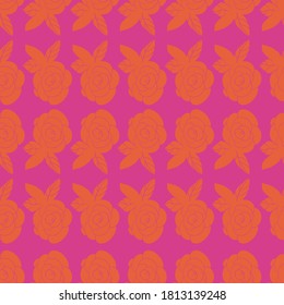 Orange and fuchsia out rose repeat pattern print