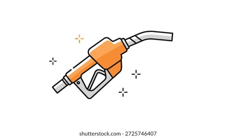 Icono naranja de la tobera de la bomba de combustible que representa estaciones de gasolina, gasolina y diesel para diseños de servicios de automoción y transporte.