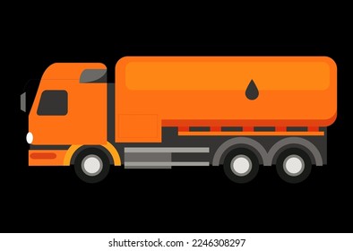 orange fuel tank truck on black background