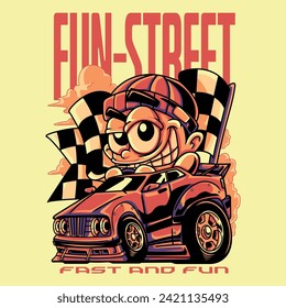 Orange Fun Street Racing Mascot in Retro Style Illustration