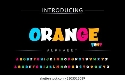 Orange Funky colorful cartoon font type. Vector alphabet