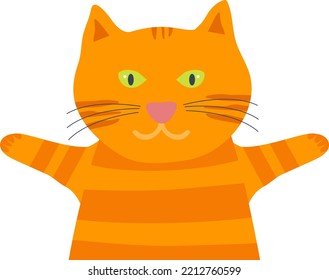 Orange funny cat spread its paws to the sides.