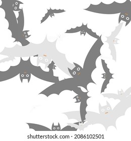 Orange Funny Creepy White Modern Style Background. Print Black Silver Spooky Halloween Art Illustration. Chaos Motion Light Retro Art Flying Bats Fabrics. Attack Grey Scary Bats Vector Design Pic.