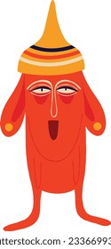 Orange funny dog with funny smile face and legs and hands. Illustration in a modern childish hand-drawn style