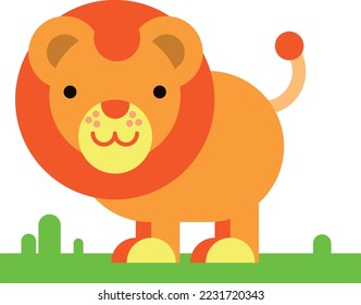 orange funny lion with a smile on the green grass