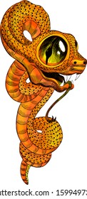 orange funny snake with big eye cartoon