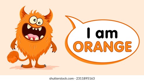 Orange funny vector monster. Learning colors with monsters