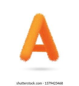 Orange Fur Letter A, Alphabet Made Of Fur Texture. Fluffy and furry font made of fur texture for poster, branding