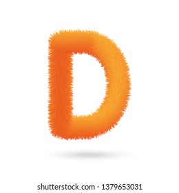 Orange Fur Letter D, Alphabet Made Of Fur Texture. Fluffy and furry font made of fur texture for poster, branding