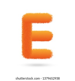 Orange Fur Letter E, Alphabet Made Of Fur Texture. Fluffy and furry font made of fur texture for poster, branding