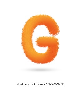 Orange Fur Letter G, Alphabet Made Of Fur Texture. Fluffy and furry font made of fur texture for poster, branding