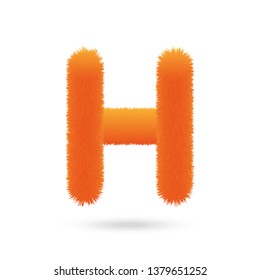 Orange Fur Letter H, Alphabet Made Of Fur Texture. Fluffy and furry font made of fur texture for poster, branding