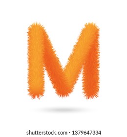 Orange Fur Letter M, Alphabet Made Of Fur Texture. Fluffy and furry font made of fur texture for poster, branding