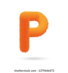 Orange Fur Letter P, Alphabet Made Of Fur Texture. Fluffy and furry font made of fur texture for poster, branding