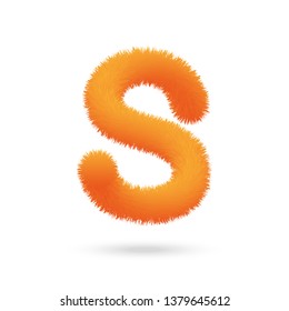 Orange Fur Letter S, Alphabet Made Of Fur Texture. Fluffy and furry font made of fur texture for poster, branding