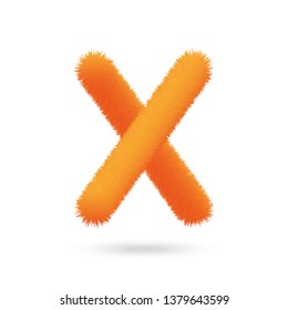 Orange Fur Letter X, Alphabet Made Of Fur Texture. Fluffy and furry font made of fur texture for poster, branding