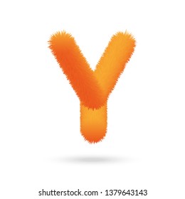 Orange Fur Letter Y, Alphabet Made Of Fur Texture. Fluffy and furry font made of fur texture for poster, branding