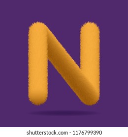 Orange Fur Uppercase Letter N, Alphabet Made Of Fur Texture