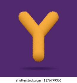 Orange Fur Uppercase Letter Y, Alphabet Made Of Fur Texture