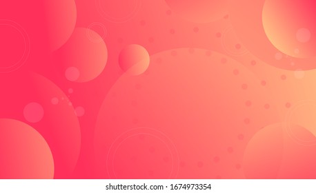 Orange futuristic background with different geometric shapes 3d circle sphere and dots vector graphic illustration. Yellow and red colorful digital backdrop decorative space smooth