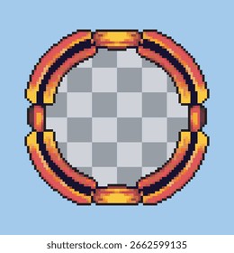 Marco circular futurista naranja en estilo pixel art