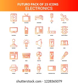 Orange Futuro 25 Electronics Icon Set