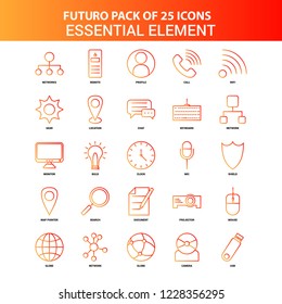 Orange Futuro 25 Essential Element Icon Set