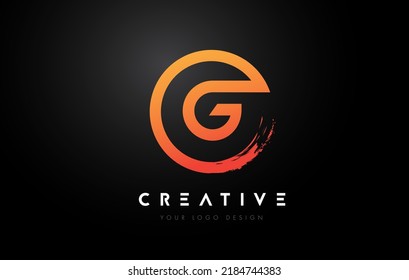 Orange G Circular Letter Logo with Circle Brush Design and Black Background.