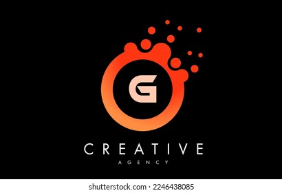 Orange g Dots Letter Logo. Blue Bubble Design Vector Illustration.
