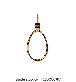 Orange Gallows rope loop hanging icon isolated on white background. Rope tied into noose. Suicide, hanging or lynching.  Vector Illustration