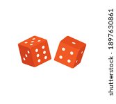 Orange game dice isolated on white.  Vector illustration.