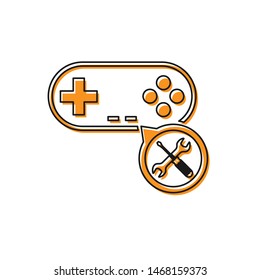 Orange Gamepad with screwdriver and wrench icon isolated on white background. Adjusting, service, setting, maintenance, repair, fixing.  Vector Illustration