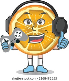 Orange Gamer Cartoon Vector Icon Illustration. Orange Character
