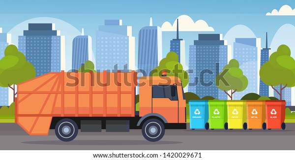 Orange Garbage Truck Urban Sanitary Vehicle Stock Vector (Royalty Free ...