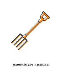 Orange Garden pitchfork icon isolated on white background. Garden fork sign. Tool for horticulture, agriculture, farming.  Vector Illustration