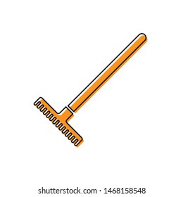 Orange Garden rake icon isolated on white background. Tool for horticulture, agriculture, farming. Ground cultivator. Housekeeping equipment.  Vector Illustration