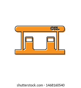Orange Gas filling station icon isolated on white background. Transport related service building Gasoline and oil station.  Vector Illustration