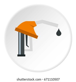 Orange gasoline pump nozzle icon in flat circle isolated vector illustration for web