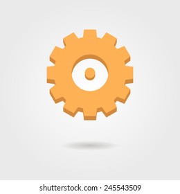 orange gear icon with shadow. isolated on grey stylish background. flat style modern logo design vector illustration
