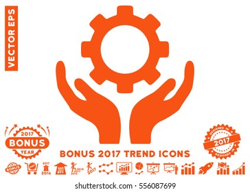 Orange Gear Maintenance Hands icon with bonus 2017 year trend design elements. Vector illustration style is flat iconic symbols, white background.