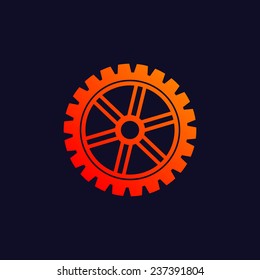 Orange gear symbol isolated on blue background.eps10