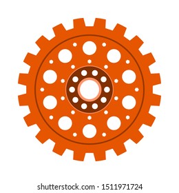 Orange gear wheel or cog, technology and industry, vector illustration