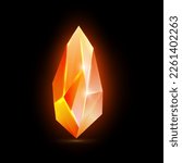 Orange gemstone, isolated precious stone. Amber or fire opal, andesine or sapphire. Jewel mineral rocks and diamonds with facets. Vector in realistic style