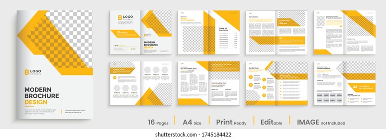 Orange geometric business brochure template layout design, 16 page corporate brochure editable template layout, minimal business brochure template design.