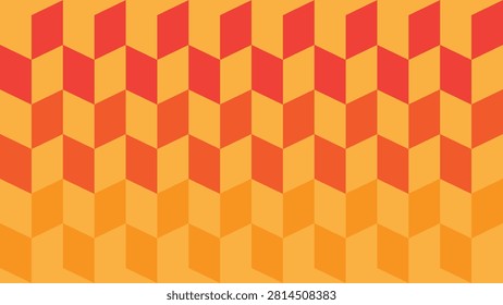 Orange geometric cube pattern creating a three-dimensional optical illusion effect. Perfect for modern wallpapers, packaging, textiles, and branding materials.