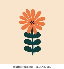 Orange geometric flower hand drawn vector illustration. Isolated red plant in flat style for poster or logo.
