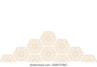 Orange geometric mandala pattern at bottom with intricate, symmetrical designs, perfect for backgrounds, textile prints, and decorative elements for islamic background. Editable. EPS 10