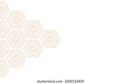 Orange geometric mandala pattern on left side with intricate, symmetrical designs, perfect for backgrounds, textile prints, and decorative elements for islamic background. Editable. EPS 10